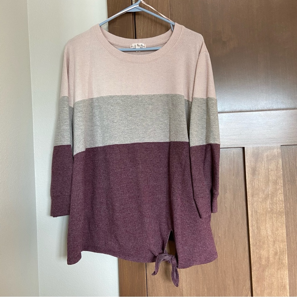 Nine Britton Araya Tie Front Brushed Knit Top Size 2XL Soft Crewneck - Picture 4 of 7